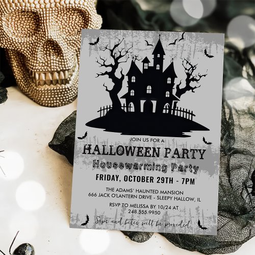 Halloween Housewarming Party Gray Halloween Party  Invitation