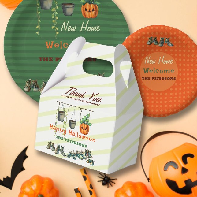 Halloween Housewarming Party Gremlin Shoes Plants Favor Boxes (halloween welcome housewarming party favor box gremlin shoes fun cute watercolor family couple)