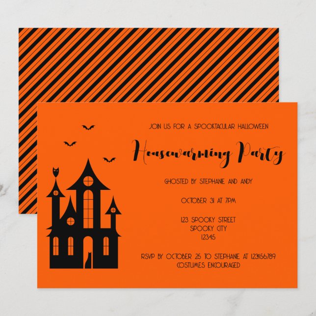 Halloween Housewarming Party Haunted House Black I Invitation (Front/Back)