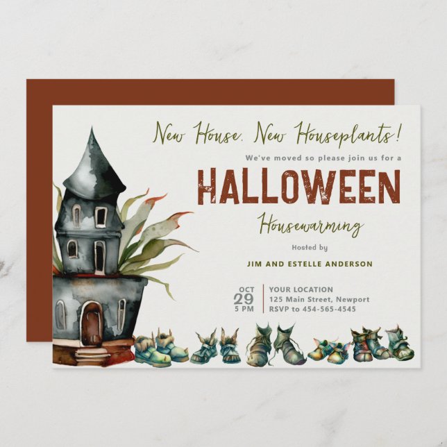 Halloween Housewarming Party Plant Shoe Terracotta Invitation (Front/Back)