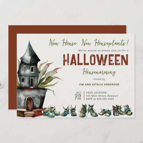 Halloween Housewarming Party Plant Shoe Terracotta Invitation