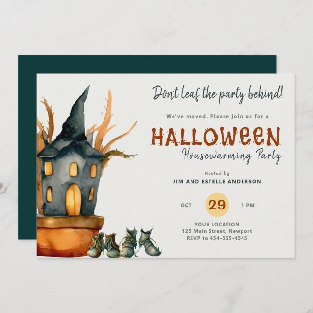 Halloween Housewarming Party Potted Plant Shoes Invitation (Front/Back)