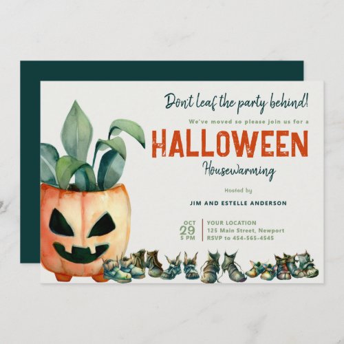 Halloween Housewarming Party Pumpkin Plant Shoes Invitation