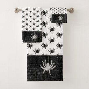 Halloween Huge Spider Pattern Black/White Bath Towel Set