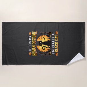 Halloween Human Costume Black Cat Graveyard Beach Towel