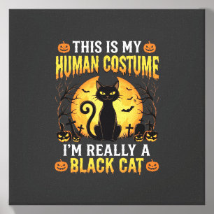 Halloween Human Costume Black Cat Graveyard Canvas Photo Tile