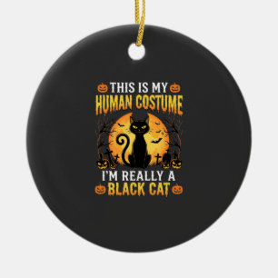 Halloween Human Costume Black Cat Graveyard Ceramic Ornament