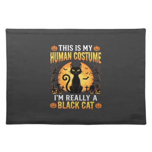 Halloween Human Costume Black Cat Graveyard Cloth Placemat