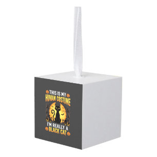 Halloween Human Costume Black Cat Graveyard Cube Ornament