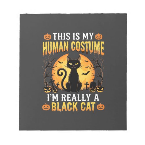 Halloween Human Costume Black Cat Graveyard Notepad