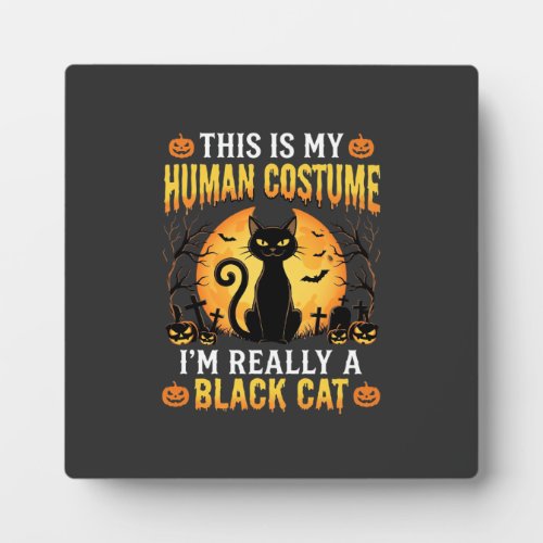 Halloween Human Costume Black Cat Graveyard Plaque