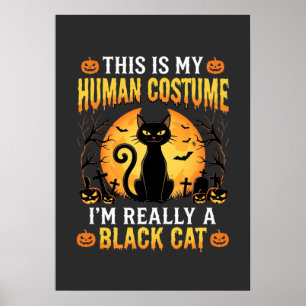 Halloween Human Costume Black Cat Graveyard Poster