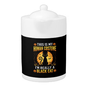 Halloween Human Costume Black Cat Graveyard Teapot