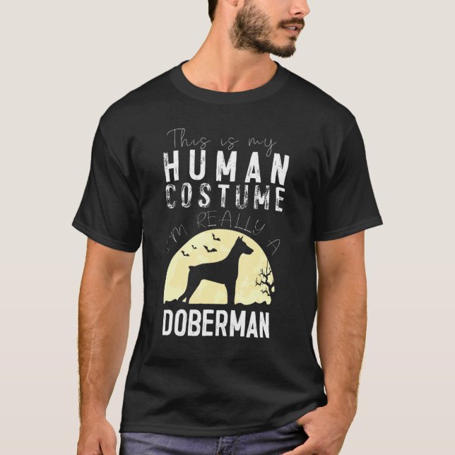 Halloween Human Costume Doberman Pinscher Moon Sil T-Shirt (Front)