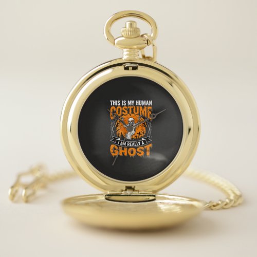 Halloween Human Costume Ghost Skeleton Graphic Pocket Watch