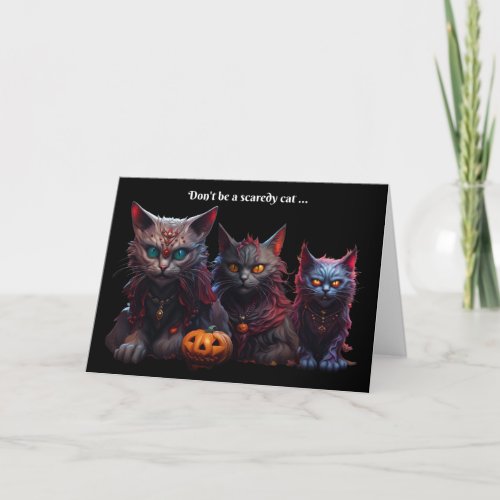 Halloween Humorous Scary Cat Vampires with Glowing Card