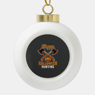 Halloween Hunting Crossed Axes Jack O Lantern Ceramic Ball Christmas Ornament
