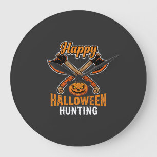 Halloween Hunting Crossed Axes Jack O Lantern Large Clock