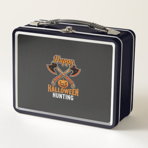 Halloween Hunting Crossed Axes Jack O Lantern Metal Lunch Box