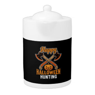 Halloween Hunting Crossed Axes Jack O Lantern Teapot