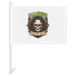 Halloween Hunting Night Horned Skull Roses Pumpkin Car Flag