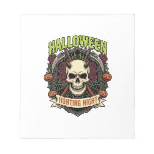 Halloween Hunting Night Horned Skull Roses Pumpkin Notepad