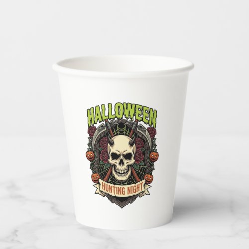 Halloween Hunting Night Horned Skull Roses Pumpkin Paper Cups