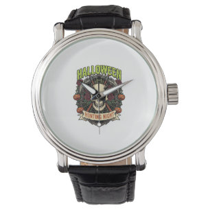 Halloween Hunting Night Horned Skull Roses Pumpkin Watch