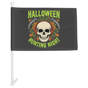 Halloween Hunting Night Skull Scythe Vector Design Car Flag