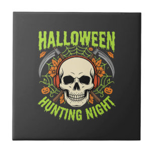 Halloween Hunting Night Skull Scythe Vector Design Ceramic Tile