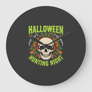 Halloween Hunting Night Skull Scythe Vector Design Large Clock