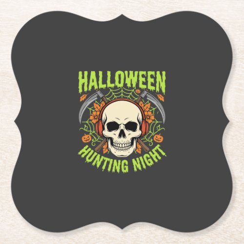 Halloween Hunting Night Skull Scythe Vector Design Paper Coaster