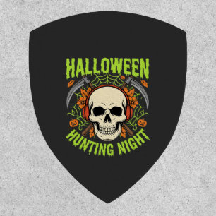 Halloween Hunting Night Skull Scythe Vector Design Patch