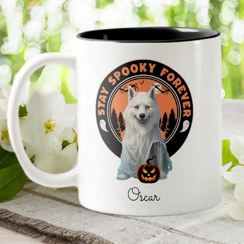 Halloween Husky Ghost Stay Spooky Personalized Two_Tone Coffee Mug