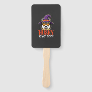 Halloween Husky Is My Boo Witch Hat Hand Fan