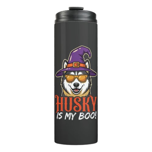 Halloween Husky Is My Boo Witch Hat Thermal Tumbler