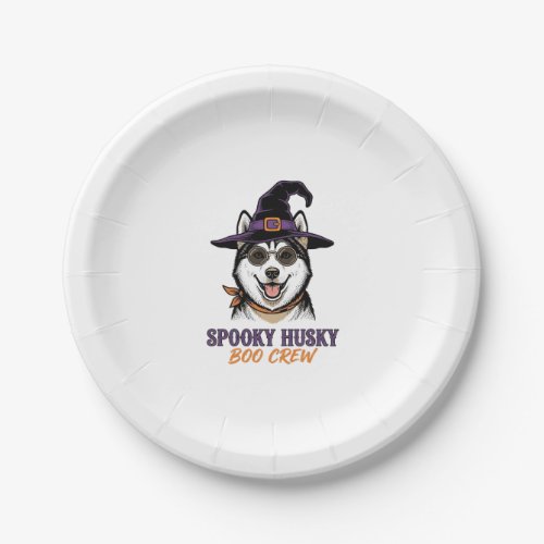 Halloween Husky Shirt Witch Dog Vintage Graphic Paper Plates
