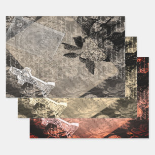 Halloween Hydrangea and Cross Vintage Book Page Wrapping Paper Sheets