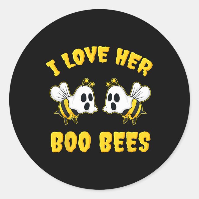 Halloween I Love Her Boo Bees Fun  Classic Round Sticker (Front)