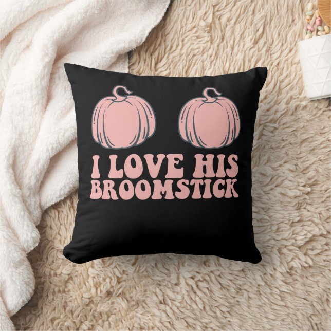 Halloween I Love His Broomstick Groovy Couples Throw Pillow (Blanket)