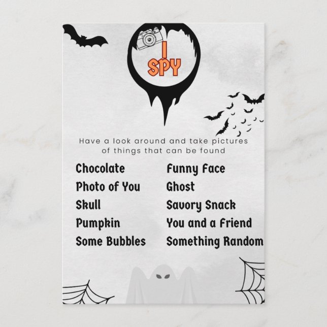 Halloween I Spy Party Game  Enclosure Card (Front)