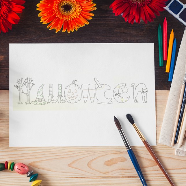 Halloween Icons Coloring Book Postcard (Creator Uploaded)