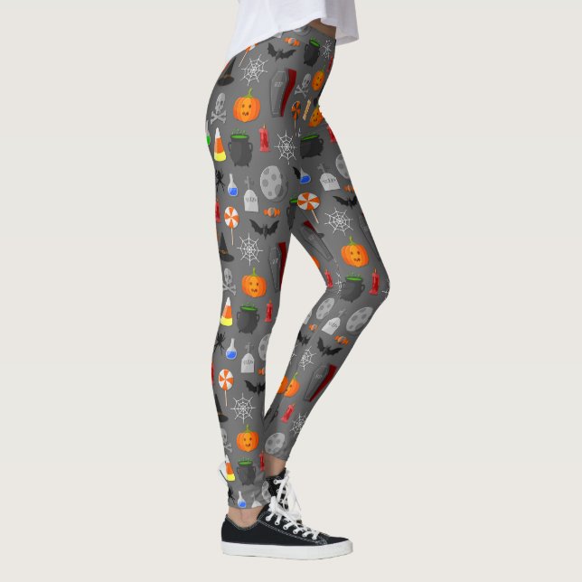 Halloween Icons Pattern Gray Leggings (Right)