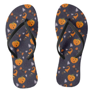 Halloween Icons Pumpkin Candy Holidays Pattern Flip Flops