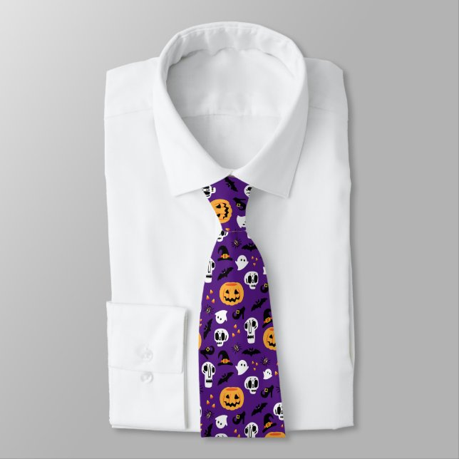 Halloween Icons: Skulls, Pumpkins, Ghosts, Bats... Neck Tie (Tied)