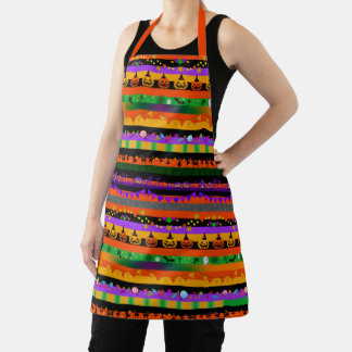 Halloween Icons Striped Apron