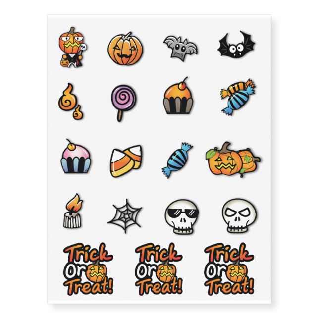 Halloween icons temporary tattoos (Front)