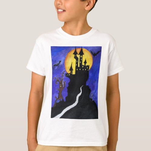 Halloween Illustartion Bats Castle Kids T_Shirt