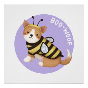 Halloween Illustration: Boo-Woof (Welsh Corgi) Poster