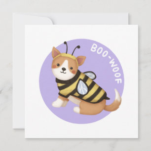 Halloween Illustration: Boo-Woof (Welsh Corgi) Thank You Card